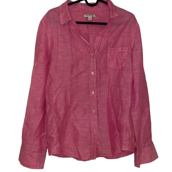 Banana Republic Fushia pink linen long sleeve button down shirt with  col… - Picture 4 of 14